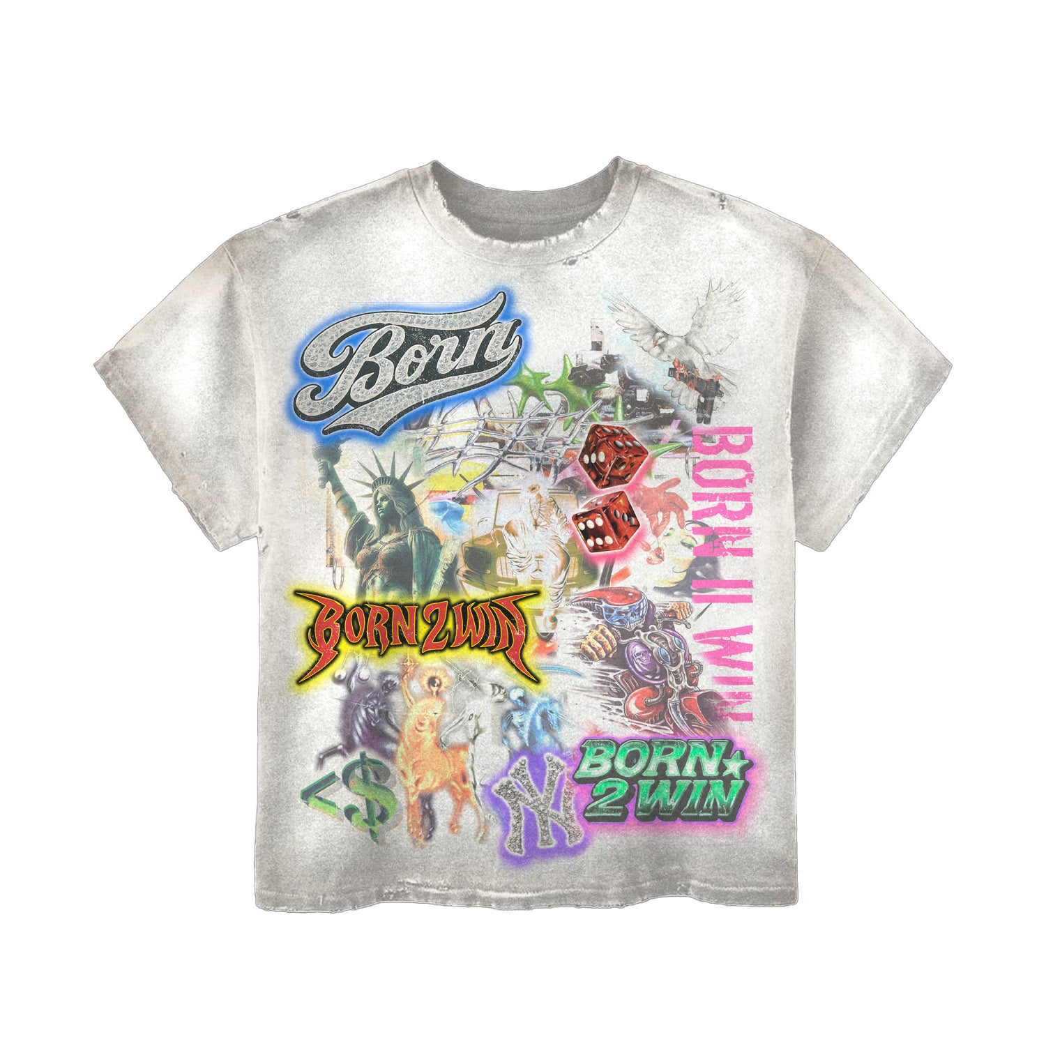 'COLLAGE' DISTRESSED WASH WTE S/S TEE