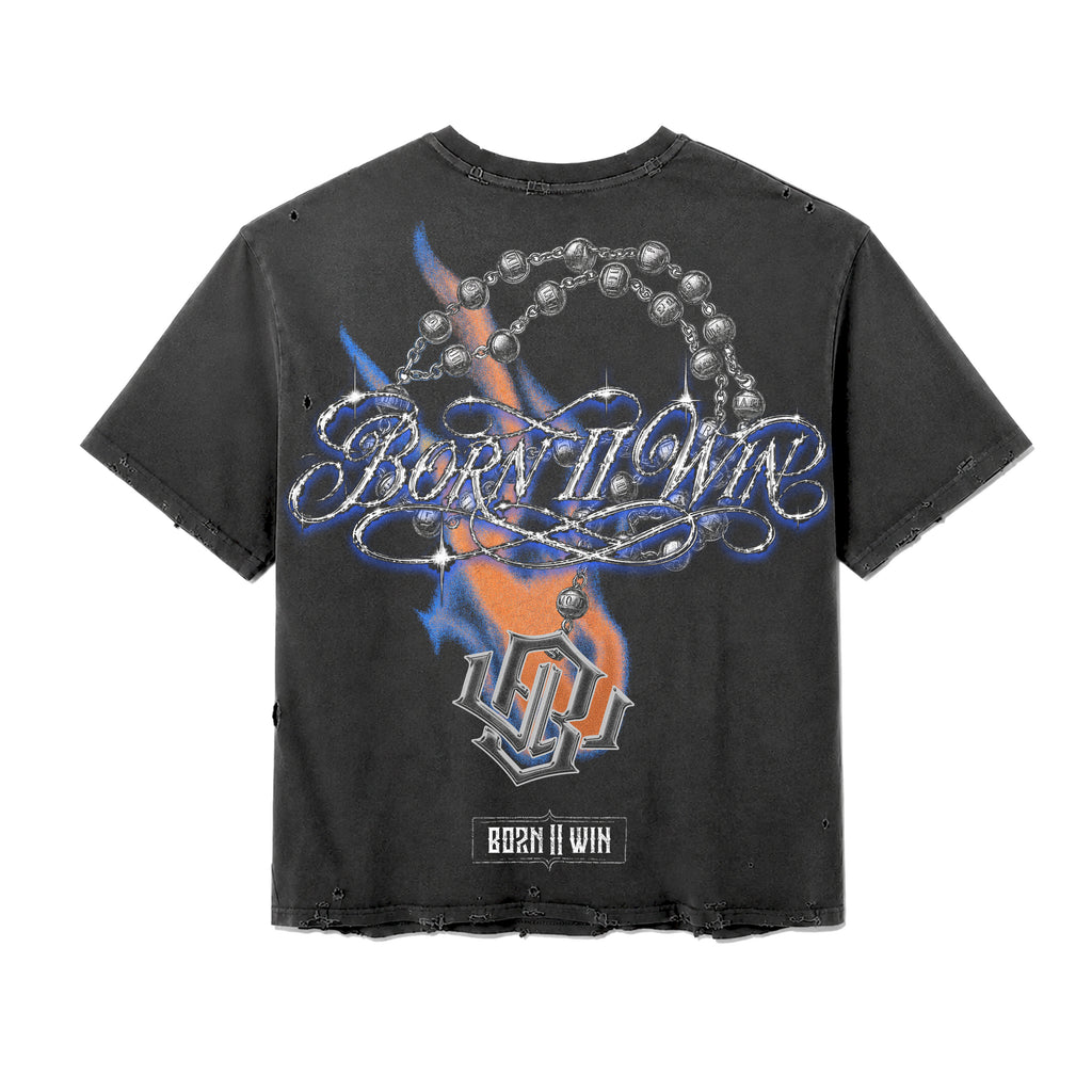 'REBIRTH GREATNESS' VNTG DISTRESSED S/S TEE BLUxORNG