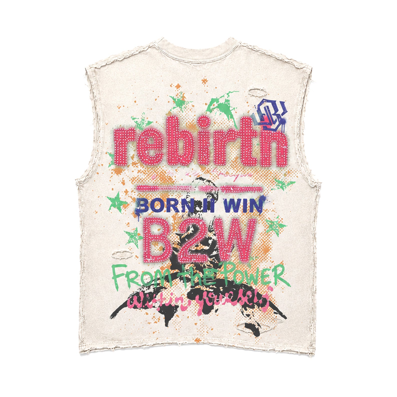 'REBIRTH' CRM DISTRESSED SLEEVELESS TEE