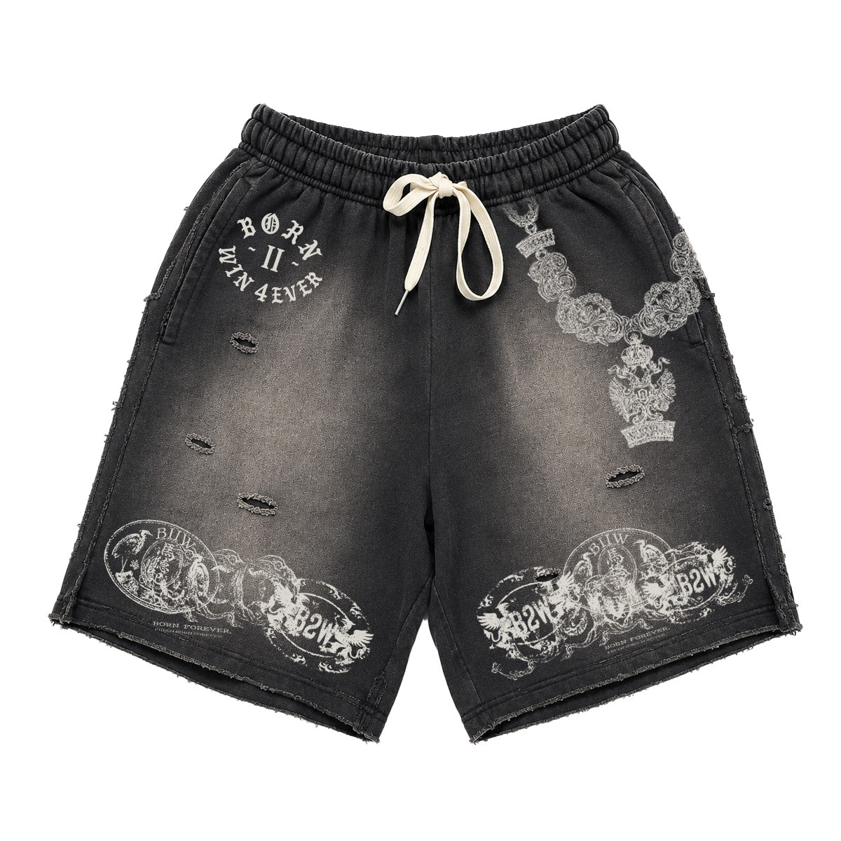 SMOKE STAMP DISTRESSED SWEAT SHORTS