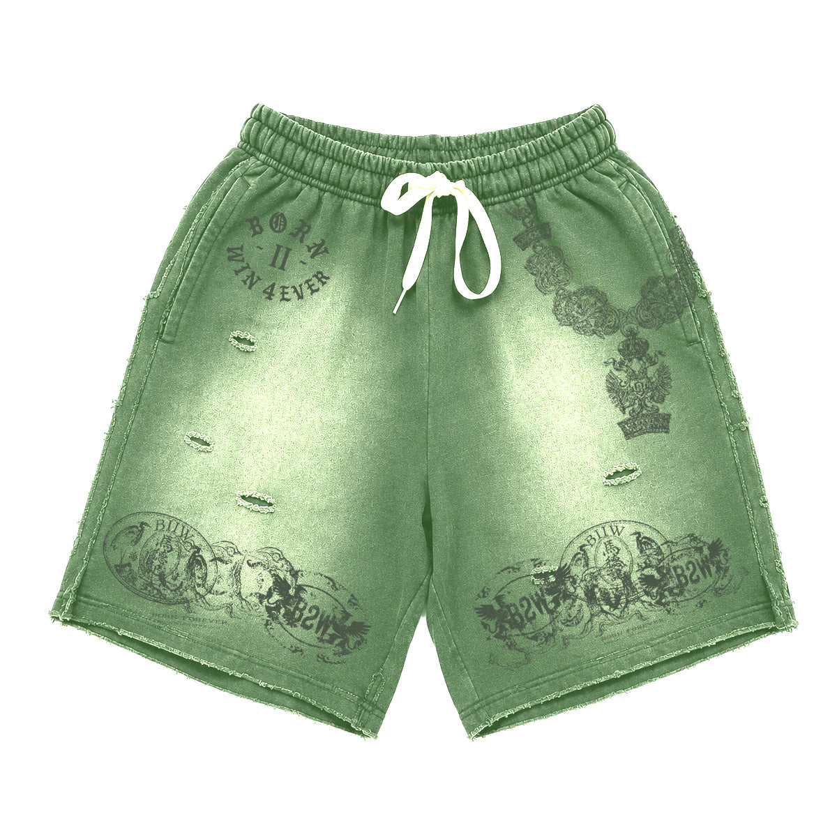 DOLLAR GREEN STAMP DISTRESSED SWEAT SHORTS