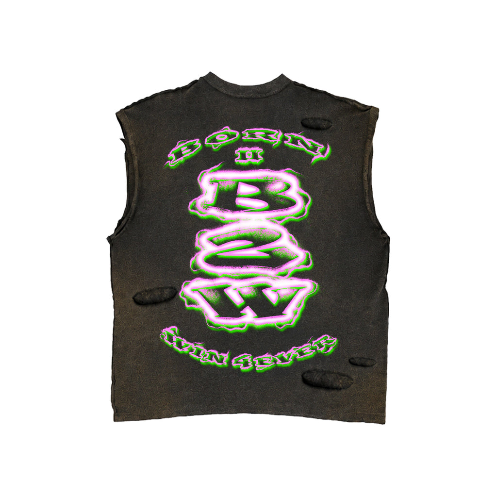 'B2W 4EVER' NEON SUMMER DISTRESSED SLEEVELESS TEE