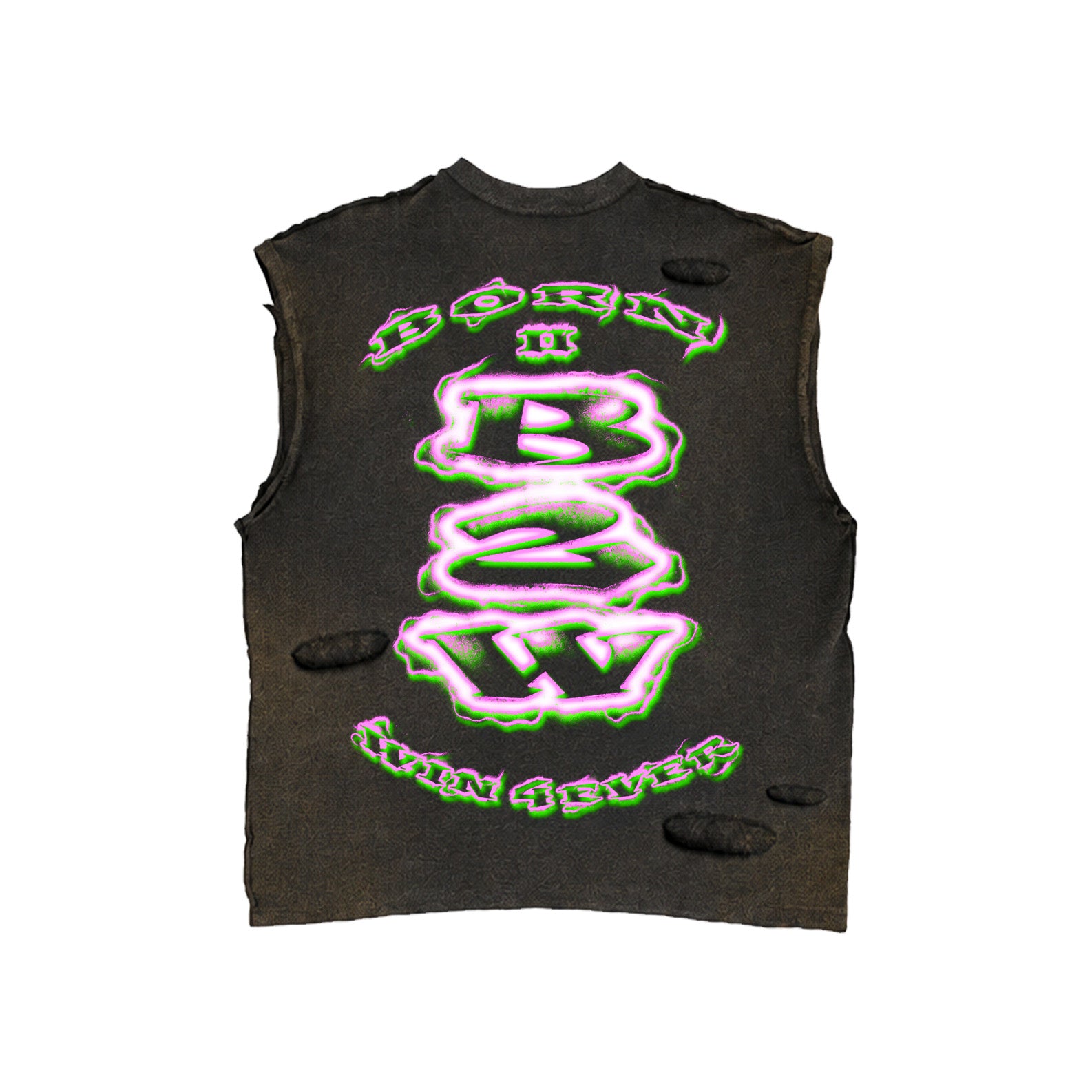 'B2W 4EVER' NEON SUMMER DISTRESSED SLEEVELESS TEE