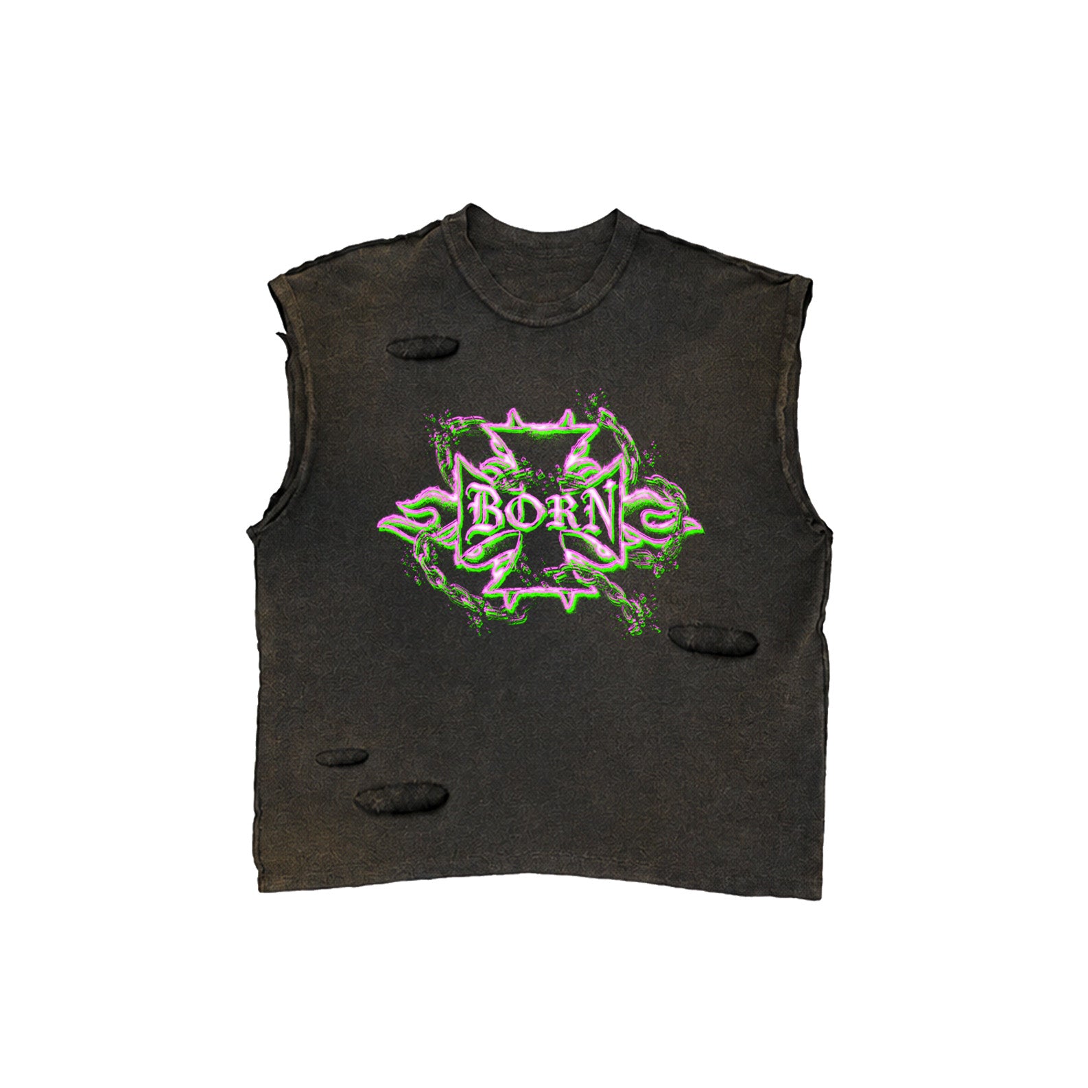 'B2W 4EVER' NEON SUMMER DISTRESSED SLEEVELESS TEE