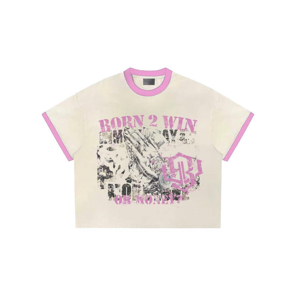 (W) SUMMER MONEY BABY CROPPED TEE CRMxPNK